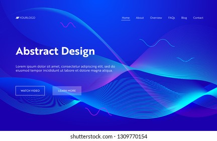 Blue Abstract Geometric Frequency Wave Shape Landing Page Background. Futuristic Digital Motion Pattern. Creative Neon Line Backdrop Element for Website Web Page. Flat Cartoon Vector Illustration