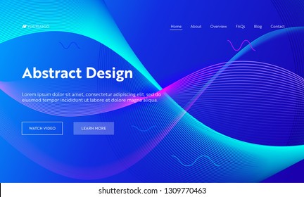 Blue Abstract Geometric Frequency Wave Shape Landing Page Background. Futuristic Digital Motion Pattern. Creative Neon Line Backdrop Element for Website Web Page. Flat Cartoon Vector Illustration
