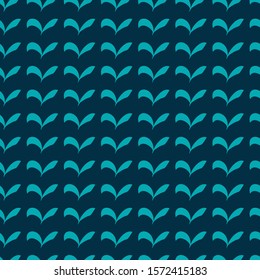 Blue abstract geometric leaves shaped elements in rows on dark background