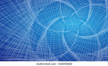 Blue abstract geometric linear background with star shapes. Vector editable illustration