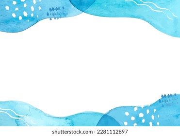 Blue abstract geometric pattern frame. (watercolor)