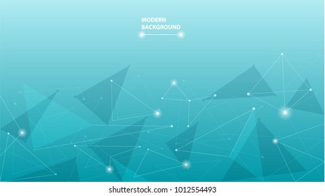 Blue abstract geometric polygonal background. Low poly shapes  design with connecting dots and lines. Wallpaper of connection triangle structure. Vector illustration digital technology concept