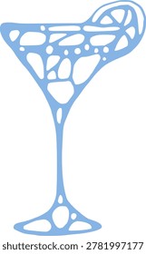 Blue abstract geometric polygonal mosaic patterns inside margarita cocktail glass