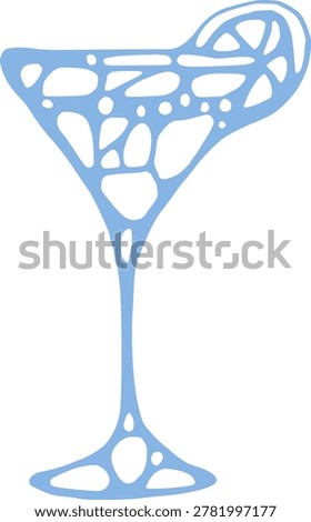 Blue abstract geometric polygonal mosaic patterns inside margarita cocktail glass