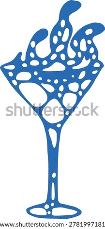 Blue abstract geometric polygonal mosaic patterns inside classic martini glass