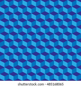 Blue abstract geometric seamless cubes pattern background. Vector