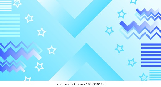 Blue Abstract Geometric Shapes Background. Memphis Style