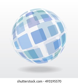 Blue abstract globe sphere of squares with shadow.