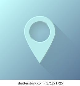 Blue abstract gps map pointer, blank button template with flat designed shadow and gradient background for web user interfaces (UI), applications (apps) and presentations. Vector illustration.