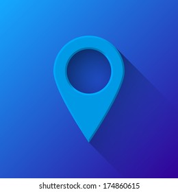 Blue abstract gps map pointer, blank button template with flat designed shadow and gradient background for web user interfaces (UI), applications (apps) and presentations. Vector illustration.