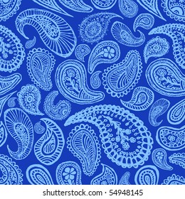 blue abstract hand drawn seamless paisley background