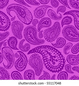 blue abstract hand drawn seamless paisley background