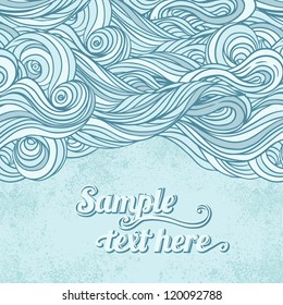 Blue abstract hand-drawn pattern, waves background