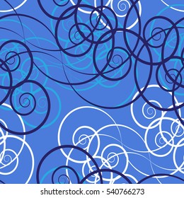 Blue abstract hand-drawn pattern, waves or curls background. Seamless pattern for your design wallpapers, pattern fills, web page backgrounds, surface textures.