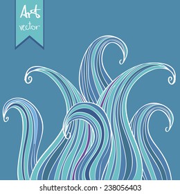 Blue abstract hand-drawn waves background - doodle style