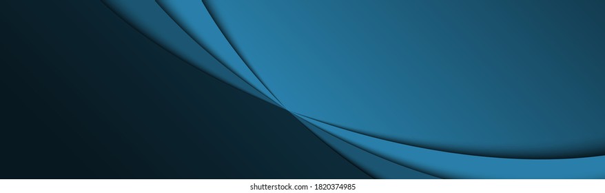 Blue abstract header with dark curves. Vector illustration with blank space for your text. Business template banner