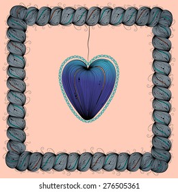 Blue abstract heart with hairs.