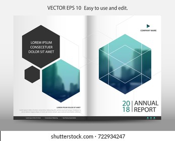 Blue abstract hexagon annual report Brochure design template vector. Business Flyers infographic magazine poster.Abstract layout template ,Book Cover presentation portfolio.