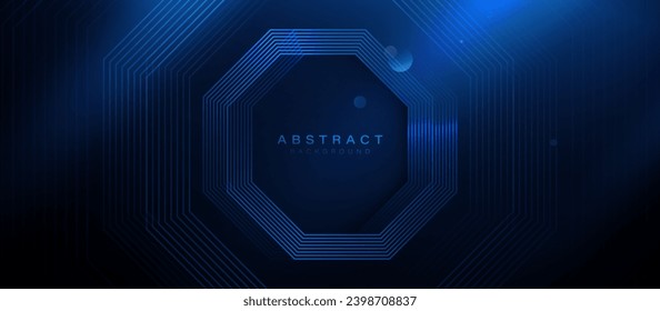 Blue abstract hexagon geometric lines futuristic digital high-technology background. Sci-fi scene. Vector illustration