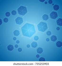 Blue abstract hexagon molecules tech vector background