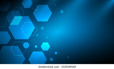 blue abstract hexagon technology background with copyspace,futuristic tech background,communication innovative technology background,abstract hexagon connection background