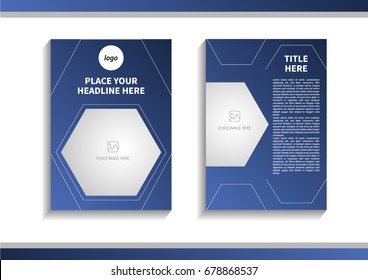 Blue Abstract Hexagon Theme with Image in Business Brochure Design Template Vector. Book, Cover, Annual Report, Magazine, Poster, Corporate Presentation, Portfolio, Brochure, Leaflet, Banner, Website