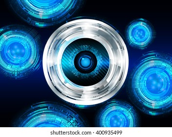 Blue abstract hi speed internet technology background illustration. eye scan virus computer. vector
