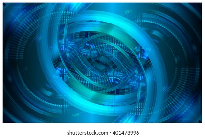 Blue abstract hi speed internet technology background illustration. eye scan virus computer. vector. gear