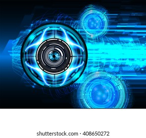 Blue abstract hi speed internet technology background illustration. eye scan virus computer