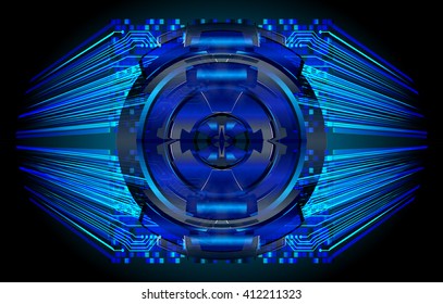 Blue abstract hi speed internet technology background illustration. eye scan virus computer. motion move.