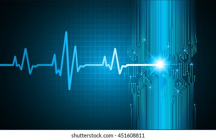 Blue abstract hi speed internet technology background illustration. EKG electrocardiogram, heart waves