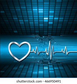 Blue abstract hi speed internet technology background illustration. EKG electrocardiogram, heart waves