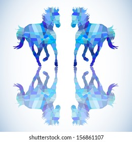 Blue abstract horse of geometric shapes