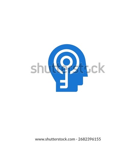 Blue Abstract Human Head with Key and Target Crosshair Mind and Personal Self logo design vector