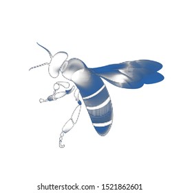 Blue abstract icon bee uterus of summer day on white background.