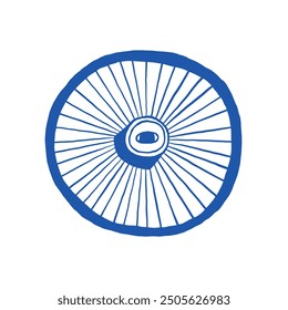 A blue abstract illustration depicting a mushroom cap with intricate line work, set against a white background. The design emphasizes symmetry and simplicity