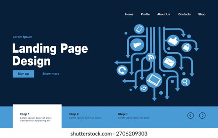 Blue abstract illustration designed for landing pages, websites, and digital presentations. Clean, professional, and creative look. Perfect for startups, tech companies, UI, UX designers.
