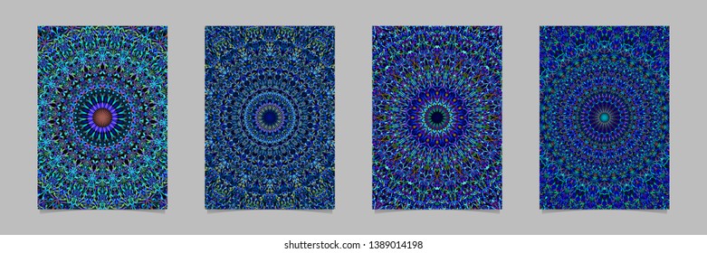 Blue abstract jungle ornate mandala poster background design set - oriental vector stationery template graphic designs