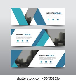 Blue abstract label corporate business banner template, horizontal advertising business banner layout flat design set