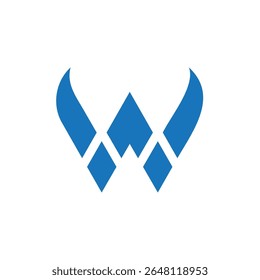 Blue Abstract Letter W Logo with Geometrical Diamond Shapes.