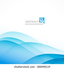 Blue abstract light background with wavy lines. Vector creative blue background.