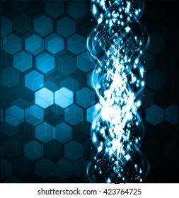 blue abstract light hi speed internet technology background illustration, Background conceptual image of digital. eye scan virus computer. motion move graphic, vector. Hexagon pixel