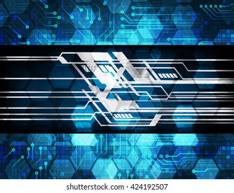 blue abstract light hi speed internet technology background illustration, Background conceptual image of digital. eye scan virus computer. motion move graphic, vector. Hexagon pixel