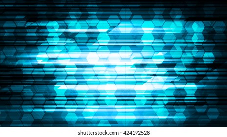 blue abstract light hi speed internet technology background illustration, Background conceptual image of digital. eye scan virus computer. motion move graphic, vector. Hexagon pixel. wave