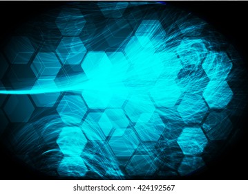 blue abstract light hi speed internet technology background illustration, Background conceptual image of digital. eye scan virus computer. motion move graphic, vector. Hexagon pixel. wave