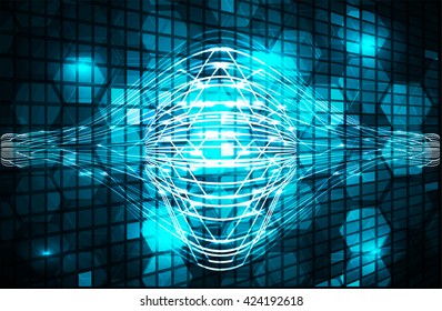 blue abstract light hi speed internet technology background illustration, Background conceptual image of digital. eye scan virus computer. motion move graphic, vector. Hexagon pixel