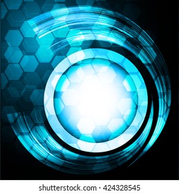 blue abstract light hi speed internet technology background illustration, Background conceptual image of digital. eye scan virus computer. motion move graphic, vector. Hexagon pixel