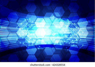 blue abstract light hi speed internet technology background illustration, Background conceptual image of digital. eye scan virus computer. motion move graphic, vector. Hexagon pixel