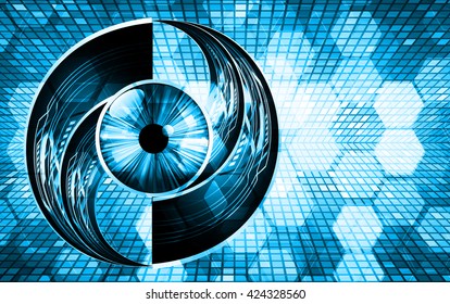 blue abstract light hi speed internet technology background illustration, Background conceptual image of digital. eye scan virus computer. motion move graphic, vector. Hexagon pixel
