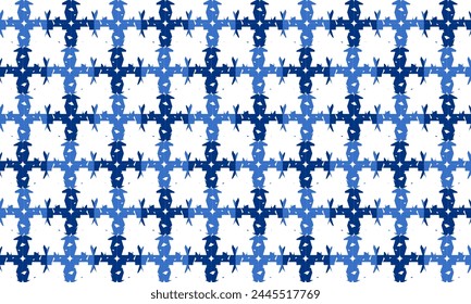 Blue abstract line crossed into grid fence with diamond repeat pattern, replete image, design for fabric printing, Blue pattern on a white background for printing and ceramics.